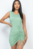 Ruched Mini Dress w/ Shoulder Pads