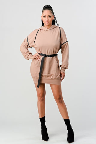 Hooded Double Zipper Mini Dress